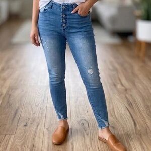 Celebrity Ace Womens Jeans Blue Distressed Button Fly Skinny High Rise Size 14